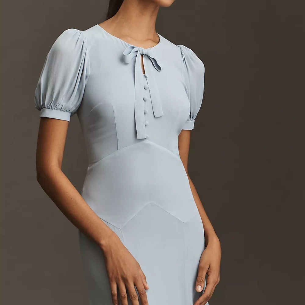 NWT Reformation x Anthropologie Delia Bow Midi Dress Light Blue Size 4 - Picture 2 of 12